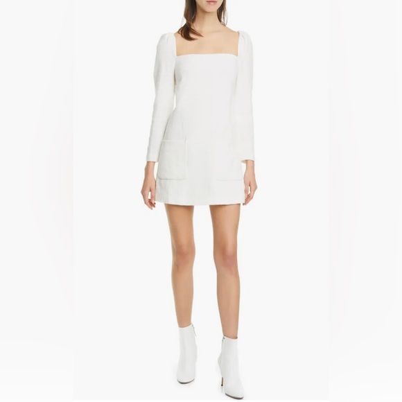 VERONICA BEARD Alona Tweed Square Neck Long Sleeve Mini Dress Ivory 8 - Picture 3 of 16